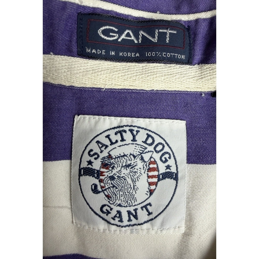 Vintage Gant Salty Dog Shirt Large Purple White Broad Stripe Button Up 90s - Picture 3 of 14